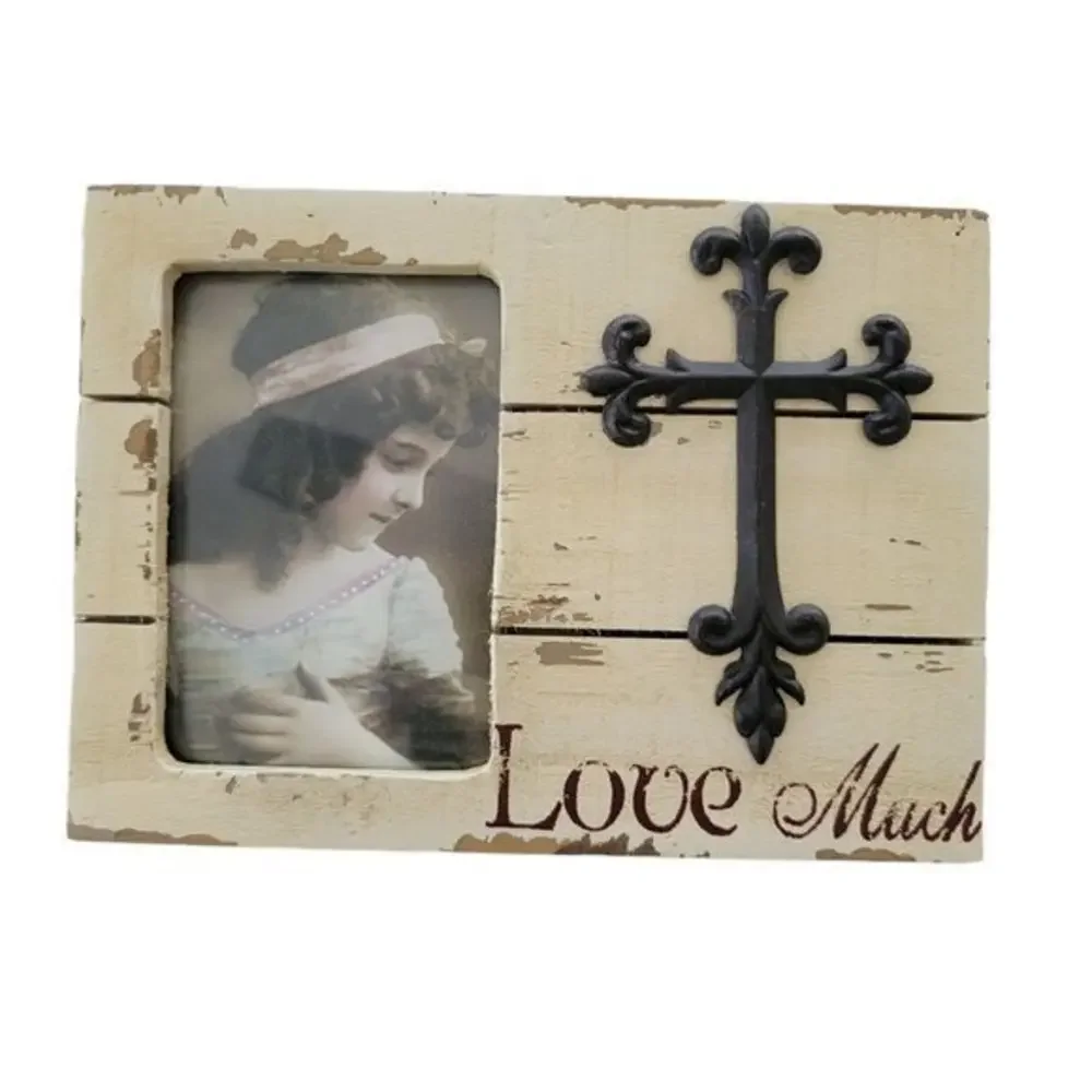 NEW wooden and metal picture frame 4x6 photo rustic‎ LOVE MORE